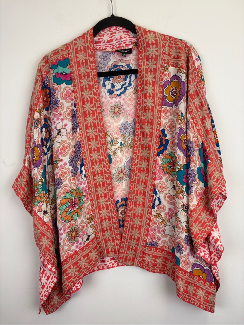 Tolani Patchwork Floral Kimono Jacket Boho Open Front Cropped Multicolor One Sz - Picture 1 of 9